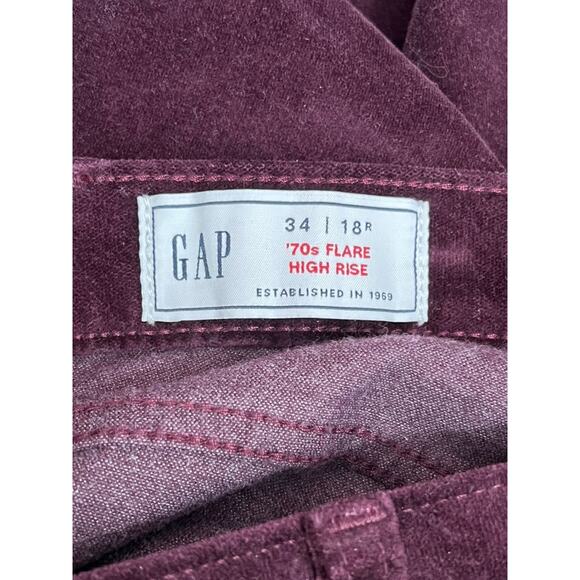 GAP Burgundy Maroon Velvet 70's Flare High Rise Boot Cut Pants Bottoms Size 18R - Picture 9 of 9